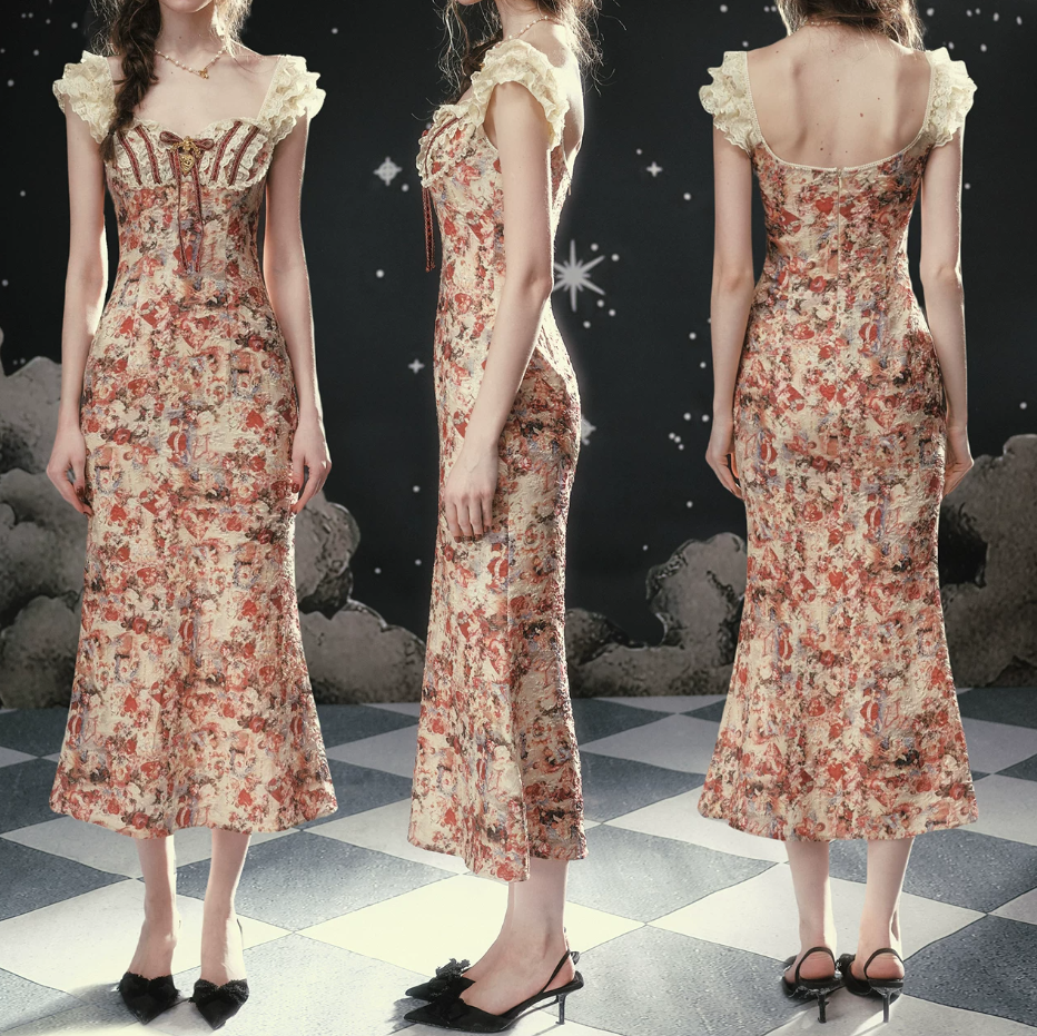 Glamorous Sweetheart Neck Floral Prom Dress Lace Mermaid Formal Dress C8422