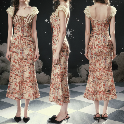 Glamorous Sweetheart Neck Floral Prom Dress Lace Mermaid Formal Dress C8422