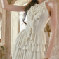Graceful Halter Neck Ivory Prom Dress Tiered A-Line Lace Formal Dress C8424