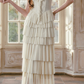 Graceful Halter Neck Ivory Prom Dress Tiered A-Line Lace Formal Dress C8424