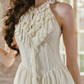 Graceful Halter Neck Ivory Prom Dress Tiered A-Line Lace Formal Dress C8424