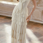Graceful Halter Neck Ivory Prom Dress Tiered A-Line Lace Formal Dress C8424