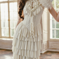 Graceful Halter Neck Ivory Prom Dress Tiered A-Line Lace Formal Dress C8424
