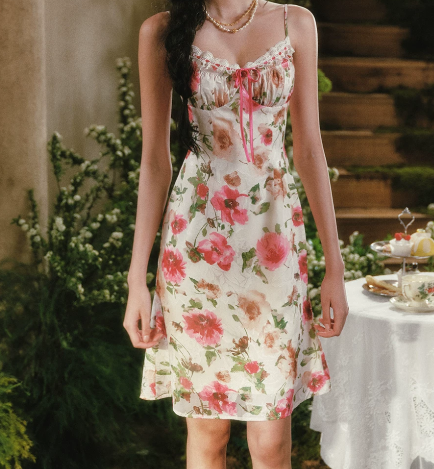 Sleek Spaghetti Straps Floral Homecoming Dress Lace Sheath Birthday Dress C8425