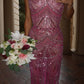 Glittering Spaghetti Straps Pink Prom Dress Beading Sequins Sheath Formal Dress C8426