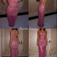 Glittering Spaghetti Straps Pink Prom Dress Beading Sequins Sheath Formal Dress C8426
