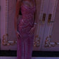 Glittering Spaghetti Straps Pink Prom Dress Beading Sequins Sheath Formal Dress C8426