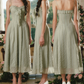 Sleek Spagheeti Straps Green Prom Dress Ruffles A-Line Formal Dress C8427