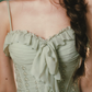 Sleek Spagheeti Straps Green Prom Dress Ruffles A-Line Formal Dress C8427