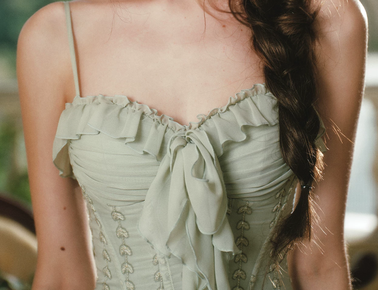 Sleek Spagheeti Straps Green Prom Dress Ruffles A-Line Formal Dress C8427