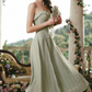 Sleek Spagheeti Straps Green Prom Dress Ruffles A-Line Formal Dress C8427