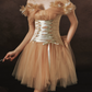 Mini robe de soirée en satin, sans bretelles, sans manches, ligne a, simple, C899
