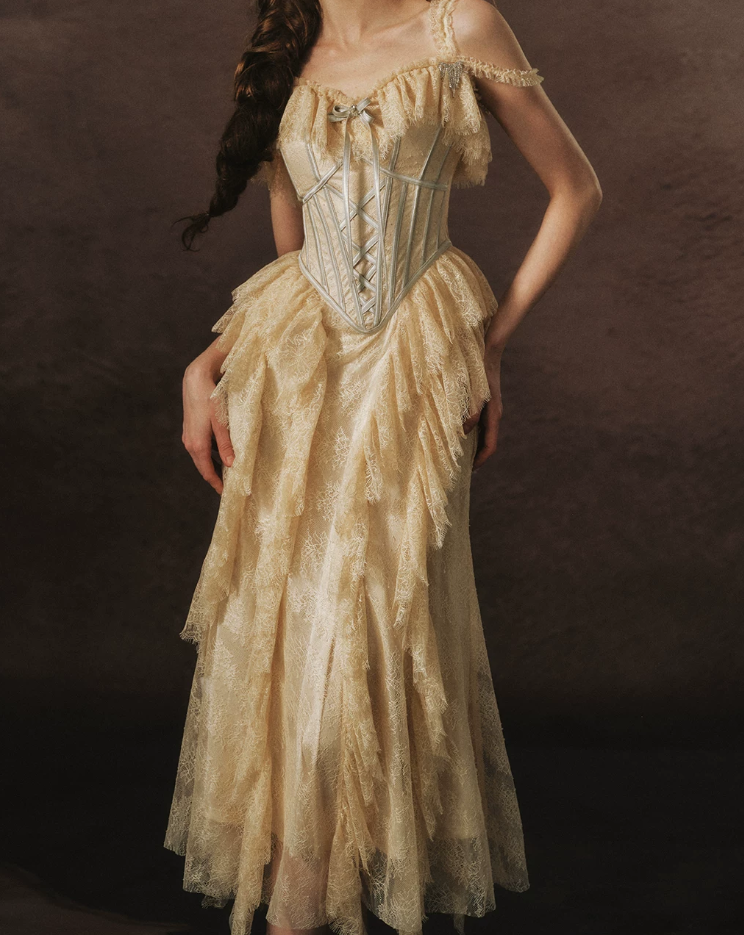 Robe de bal de princesse bustier à volants en satin long, robe de soirée C8117