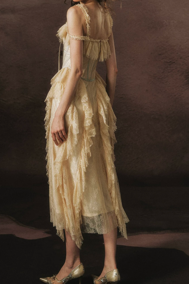 Robe de bal de princesse bustier à volants en satin long, robe de soirée C8117