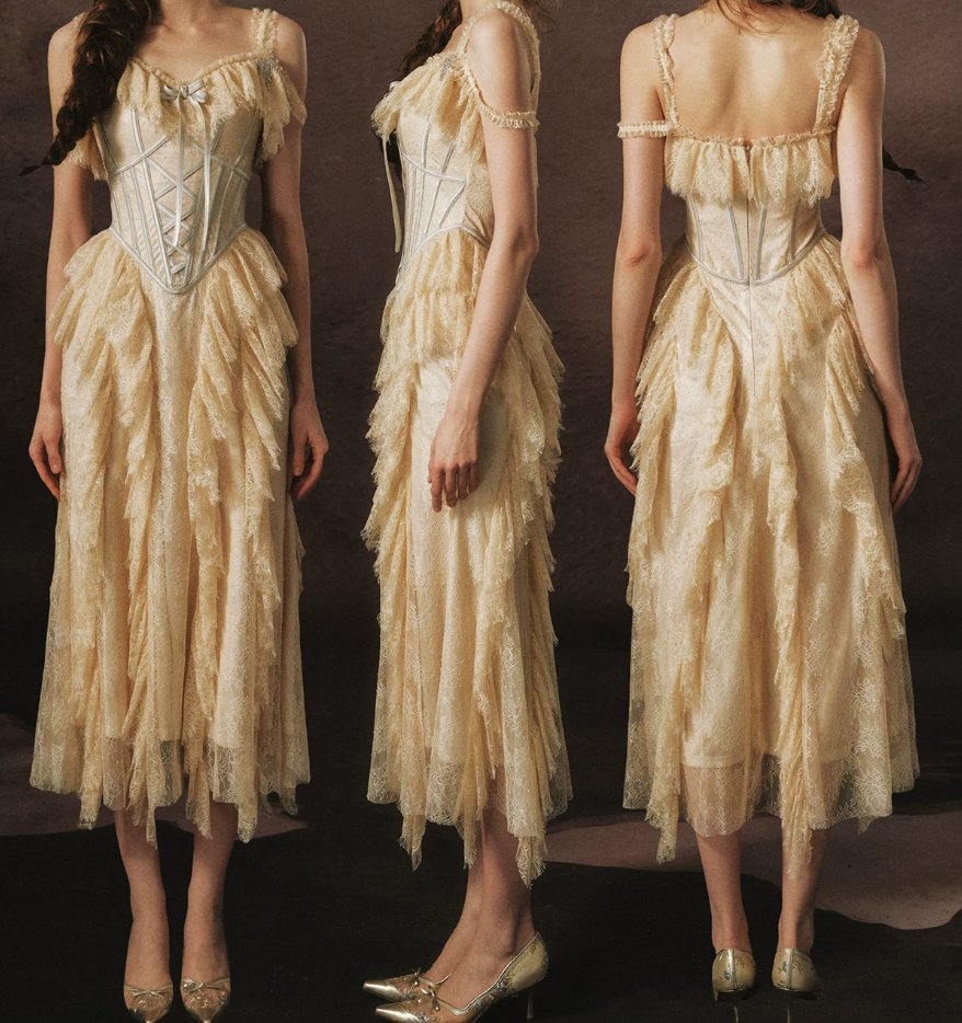 Robe de bal de princesse bustier à volants en satin long, robe de soirée C8117