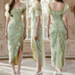 Dreamy Ruffles Green Prom Dress Appliques Tulle Sheath Formal Dress C8432