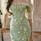 Dreamy Ruffles Green Prom Dress Appliques Tulle Sheath Formal Dress C8432