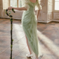 Dreamy Ruffles Green Prom Dress Appliques Tulle Sheath Formal Dress C8432