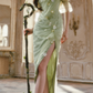 Dreamy Ruffles Green Prom Dress Appliques Tulle Sheath Formal Dress C8432
