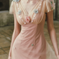 Ethereal V Neck Pink Prom Dress Appliques Tulle A-Line Formal Dress C8433