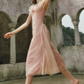 Ethereal V Neck Pink Prom Dress Appliques Tulle A-Line Formal Dress C8433