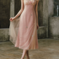 Ethereal V Neck Pink Prom Dress Appliques Tulle A-Line Formal Dress C8433