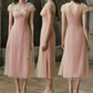 Ethereal V Neck Pink Prom Dress Appliques Tulle A-Line Formal Dress C8433