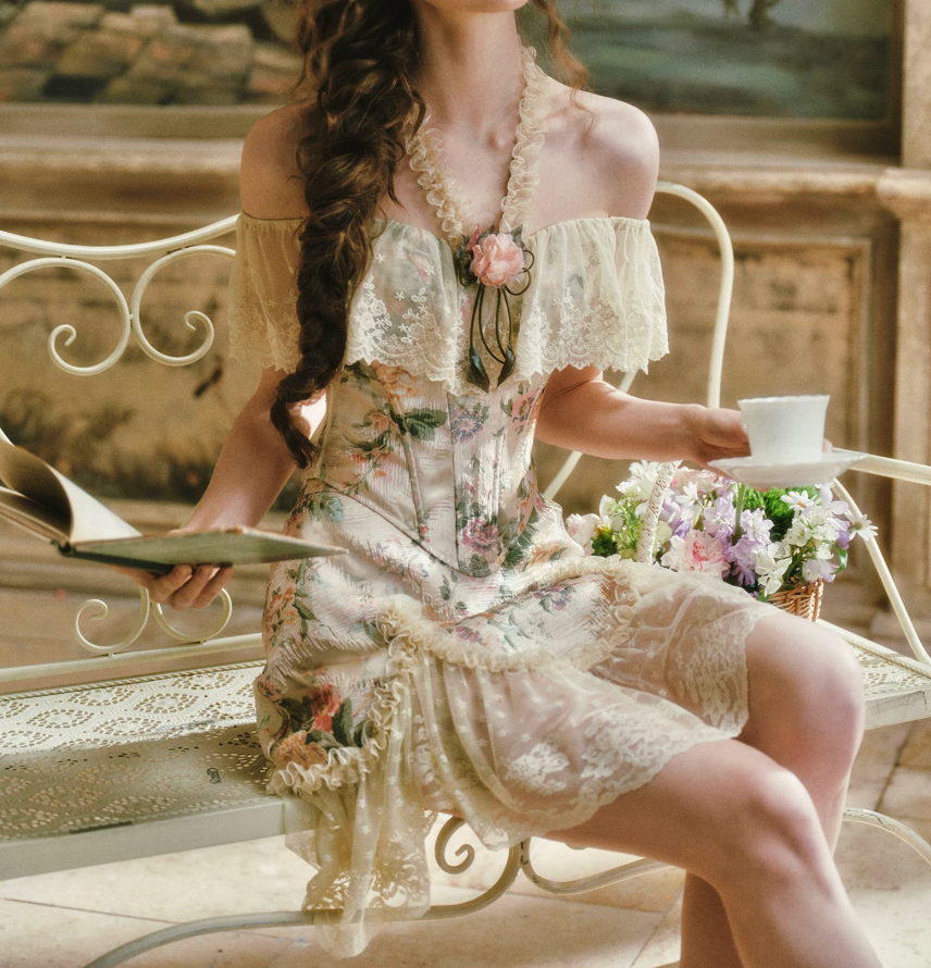 Dreamy Halter Neck Floral Homecoming Dress Lace Ruffles A-Line Birthday Dress C8437