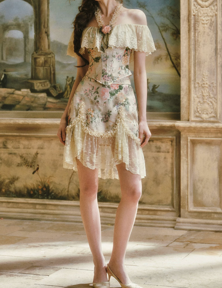 Dreamy Halter Neck Floral Homecoming Dress Lace Ruffles A-Line Birthday Dress C8437