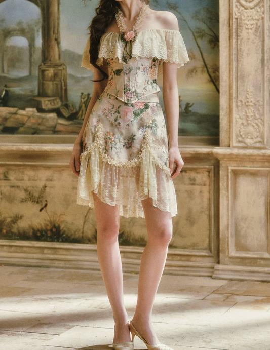Dreamy Halter Neck Floral Homecoming Dress Lace Ruffles A-Line Birthday Dress C8437
