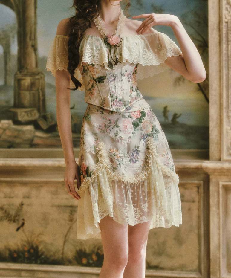 Dreamy Halter Neck Floral Homecoming Dress Lace Ruffles A-Line Birthday Dress C8437