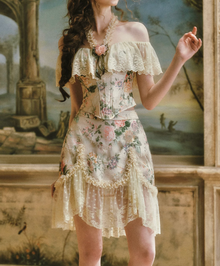 Dreamy Halter Neck Floral Homecoming Dress Lace Ruffles A-Line Birthday Dress C8437