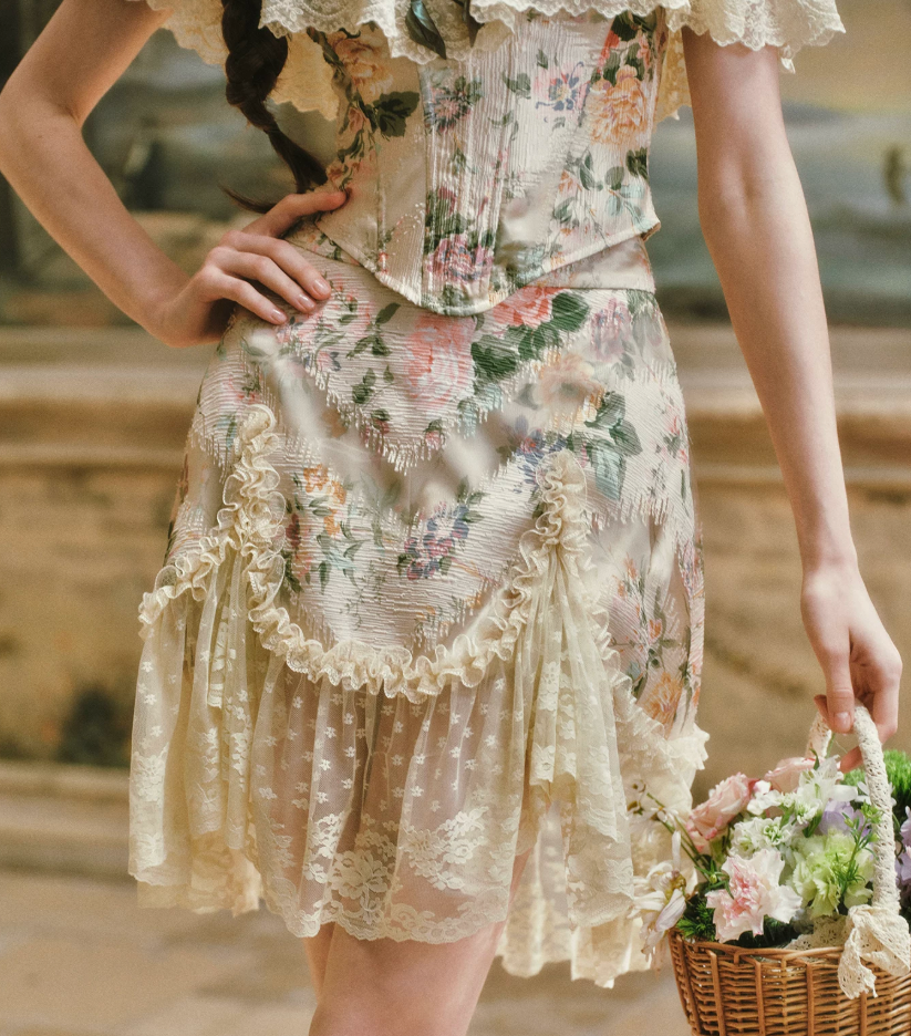 Dreamy Halter Neck Floral Homecoming Dress Lace Ruffles A-Line Birthday Dress C8437