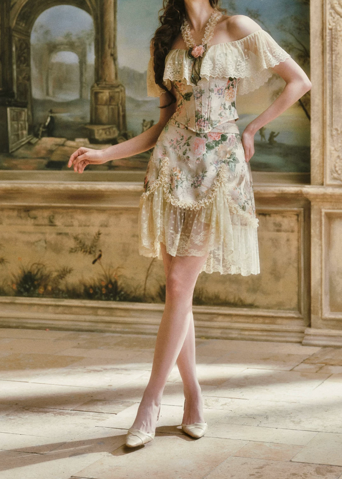Dreamy Halter Neck Floral Homecoming Dress Lace Ruffles A-Line Birthday Dress C8437