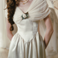 Modest Off-the-Shoulder Ivory Prom Dress Satin A-Line Evening Dress C8440