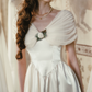 Modest Off-the-Shoulder Ivory Prom Dress Satin A-Line Evening Dress C8440