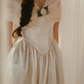 Modest Off-the-Shoulder Ivory Prom Dress Satin A-Line Evening Dress C8440