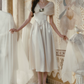 Modest Off-the-Shoulder Ivory Prom Dress Satin A-Line Evening Dress C8440