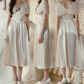 Modest Off-the-Shoulder Ivory Prom Dress Satin A-Line Evening Dress C8440
