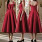 Charming A-Line Satin Prom Dress Bow Appliques Evening Dress C8441