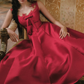 Charming A-Line Satin Prom Dress Bow Appliques Evening Dress C8441