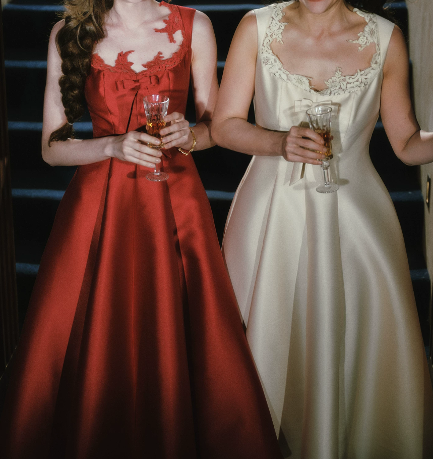 Charming A-Line Satin Prom Dress Bow Appliques Evening Dress C8441