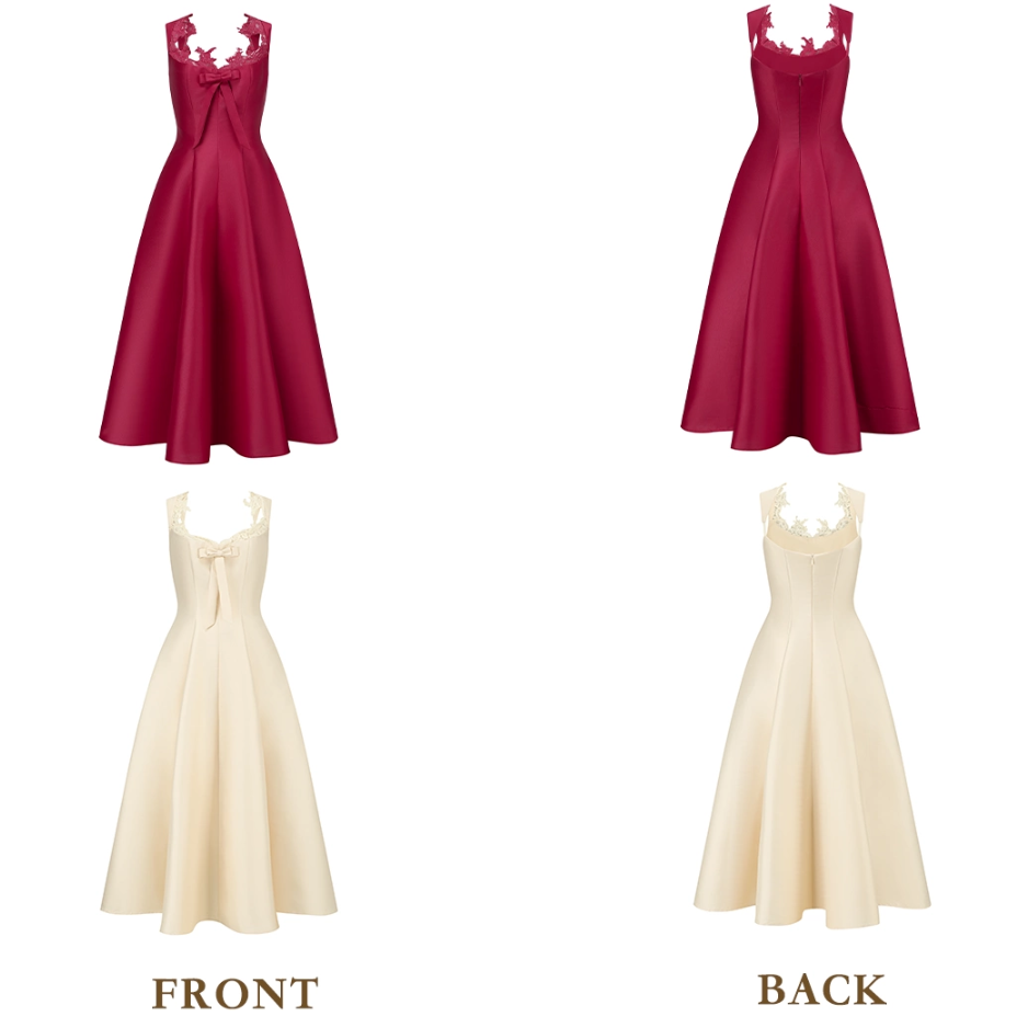 Charming A-Line Satin Prom Dress Bow Appliques Evening Dress C8441
