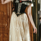 Attractive Spaghetti Straps Black Bodice Prom Dress Ivory Lace Tulle A-Line Evening Dress C8442