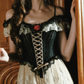 Attractive Spaghetti Straps Black Bodice Prom Dress Ivory Lace Tulle A-Line Evening Dress C8442