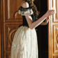 Attractive Spaghetti Straps Black Bodice Prom Dress Ivory Lace Tulle A-Line Evening Dress C8442
