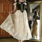 Attractive Spaghetti Straps Black Bodice Prom Dress Ivory Lace Tulle A-Line Evening Dress C8442