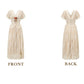 Ornate V Neck Beige Prom Dress Lace Slit Short Sleeve A-Line Evening Dress C8443