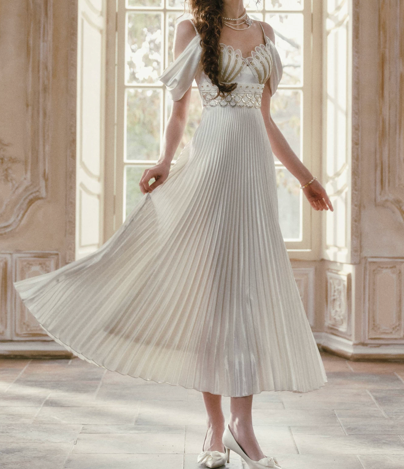 Robe de bal de princesse bustier à volants en satin long, robe de soirée C8117
