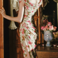 Robe de bal de princesse bustier à volants en satin long, robe de soirée C8117